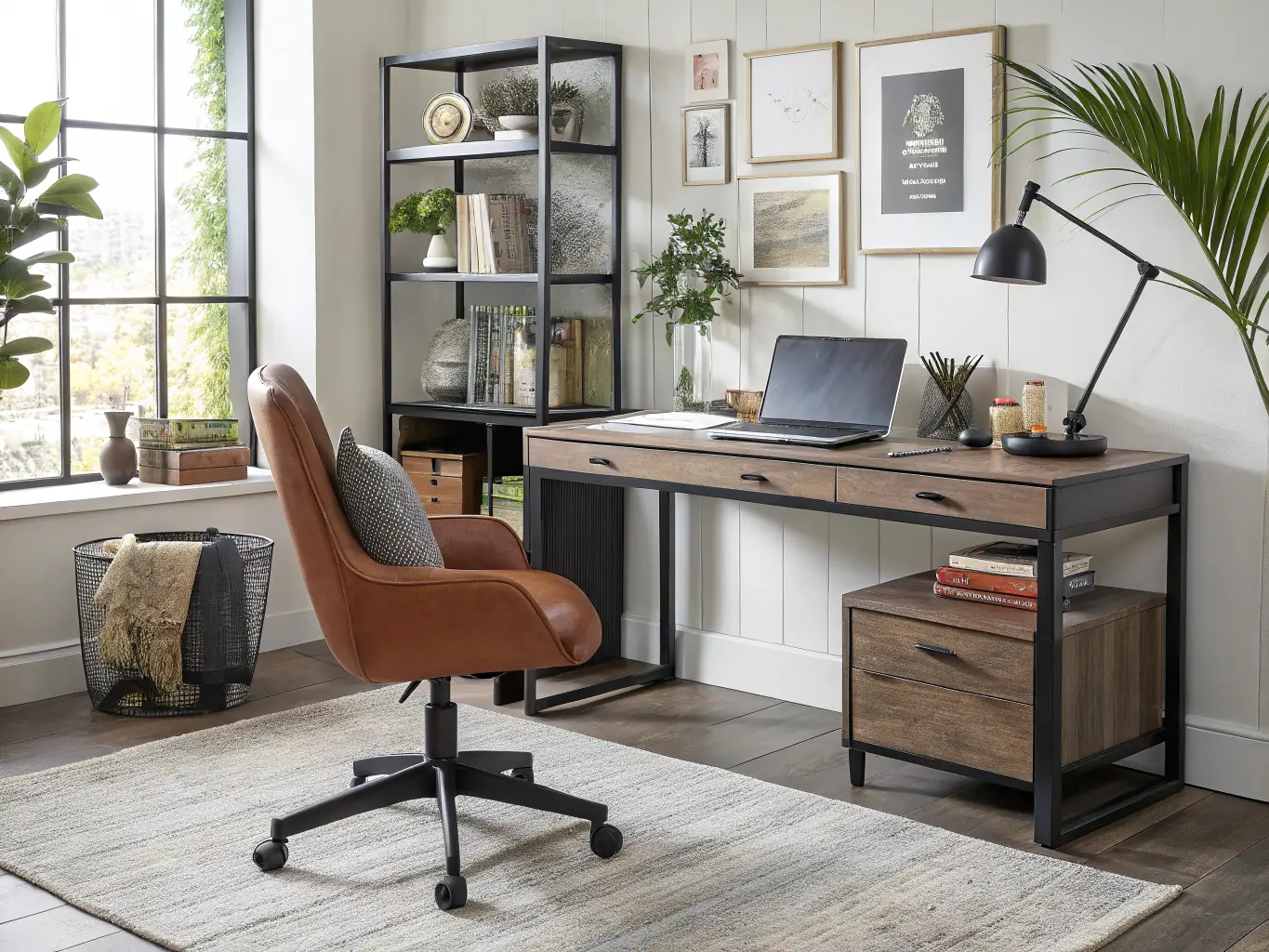 A visually appealing image of a well-organized home office setup, featuring ergonomic chairs, adjustable desks, and efficient storage solutions, representing the 'Home & Office' category.